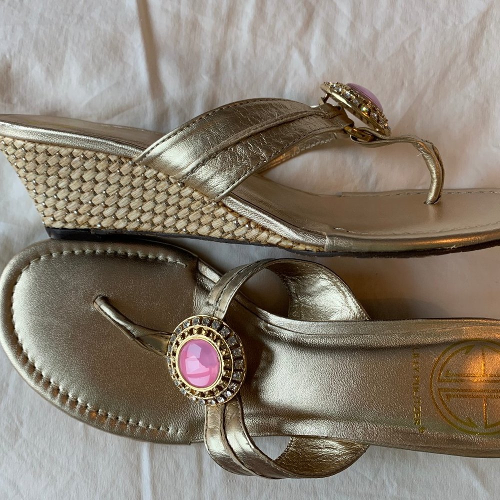 Lilly Pulitzer Gold Leather Wedge